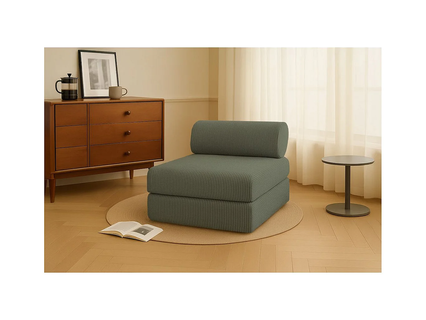 Fauteuil modulable et convertible - Velours côtelé - Vert