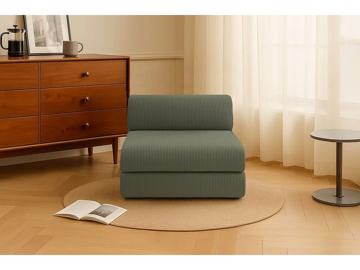 Fauteuil modulable et convertible - Velours côtelé - Vert