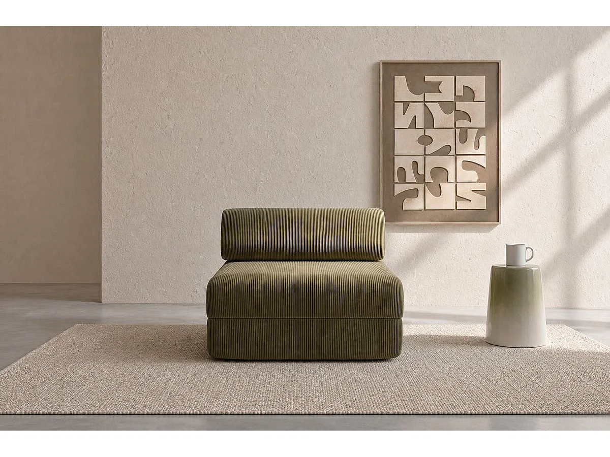 Fauteuil modulable et convertible - Velours côtelé - Vert