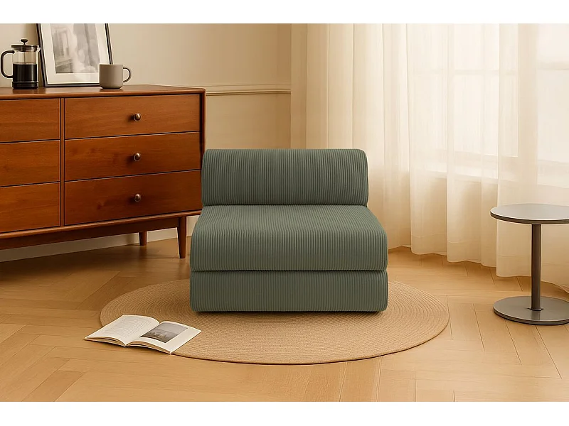 Fauteuil modulable et convertible - Velours côtelé - Vert