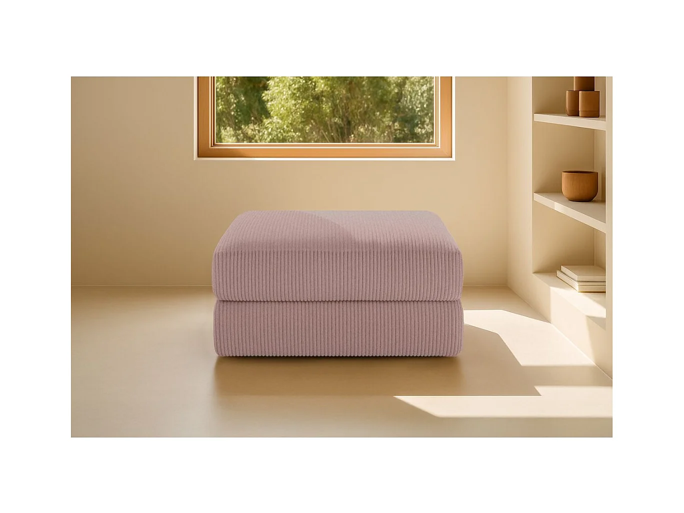 Pouf modulable et convertible - Velours côtelé - Rose pâle