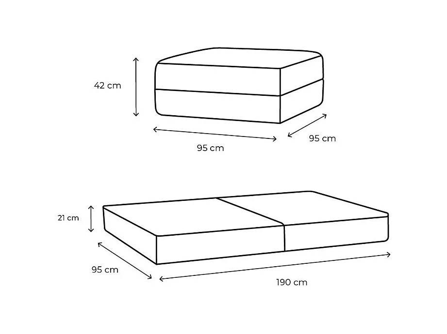 Pouf modulable et convertible - Velours côtelé - Rose pâle