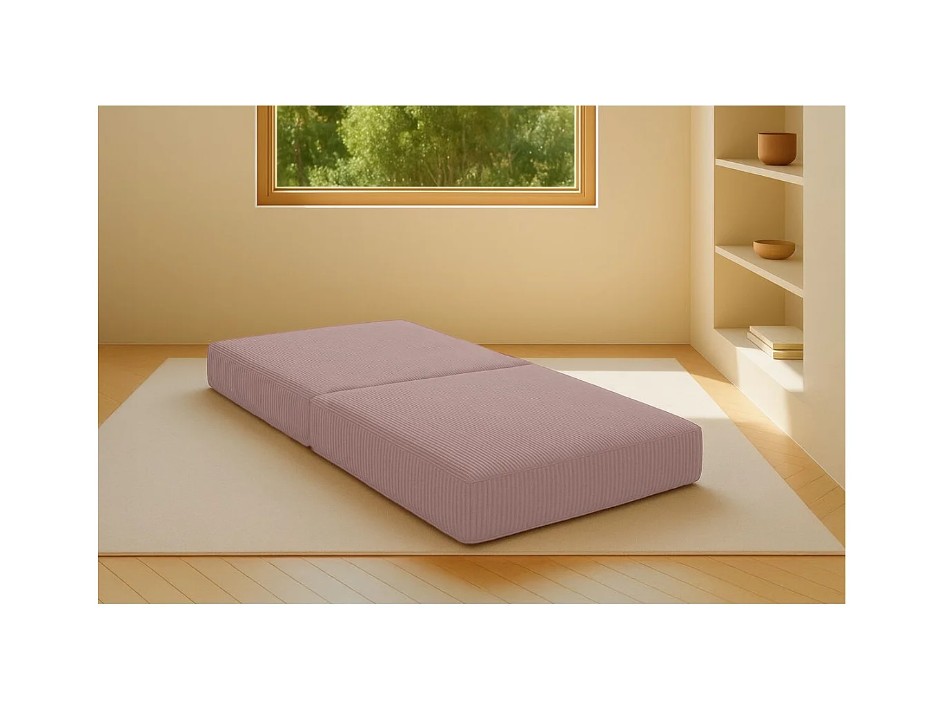 Pouf modulable et convertible - Velours côtelé - Rose pâle