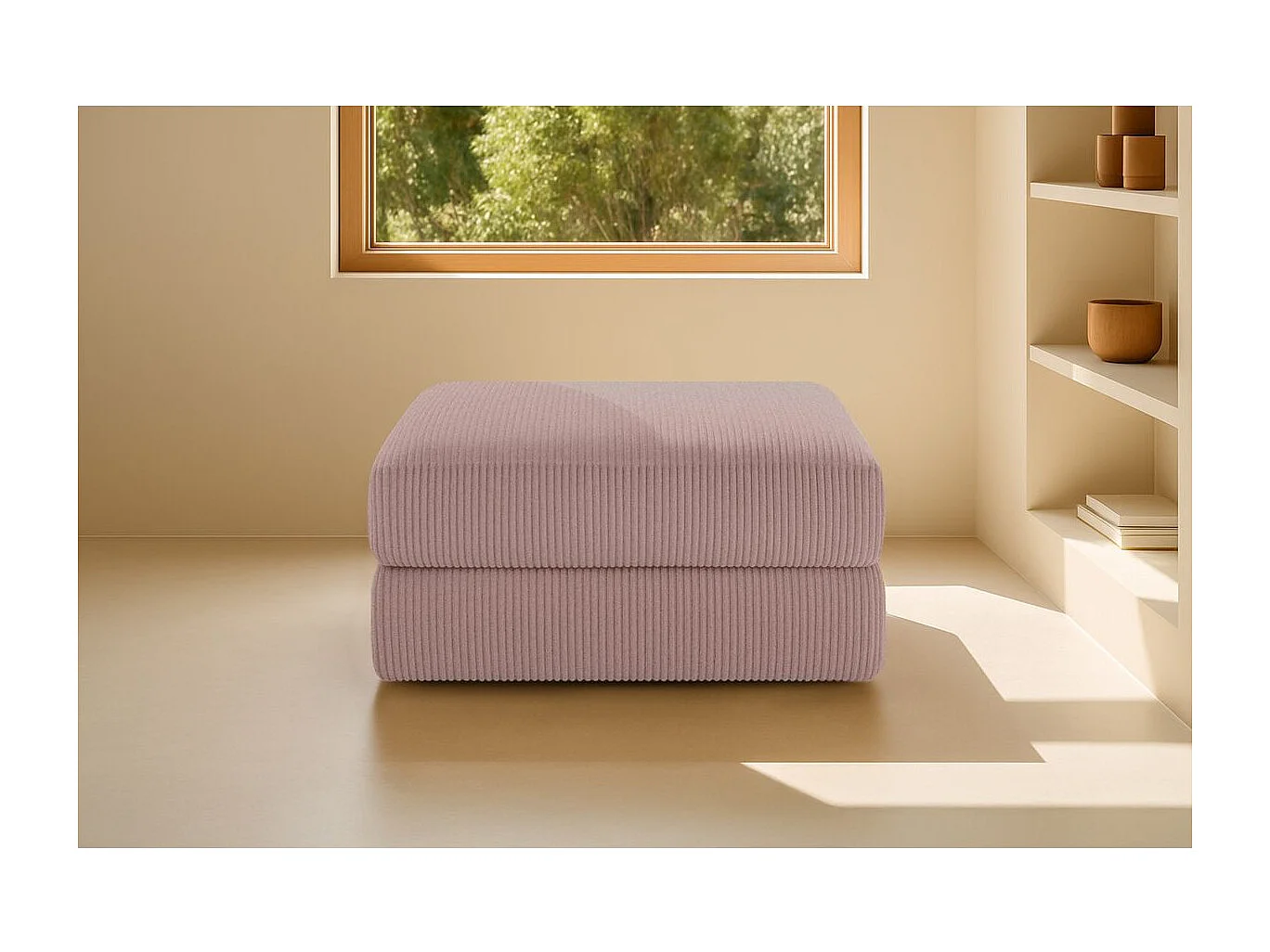 Pouf modulable et convertible - Velours côtelé - Rose pâle