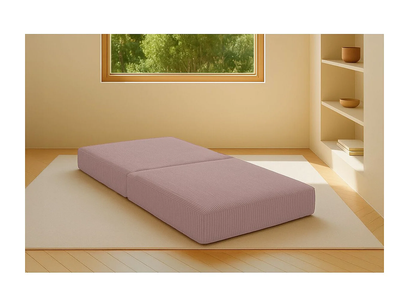 Pouf modulable et convertible - Velours côtelé - Rose pâle