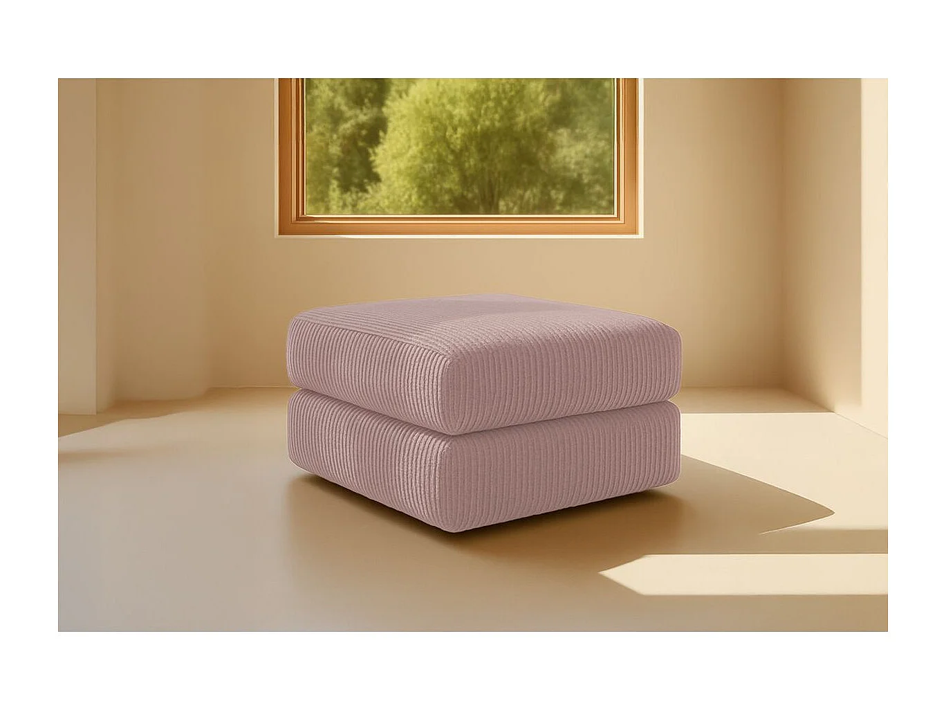 Pouf modulable et convertible - Velours côtelé - Rose pâle