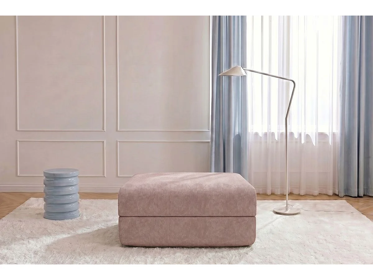 Pouf modulable et convertible - Velours côtelé - Rose pâle