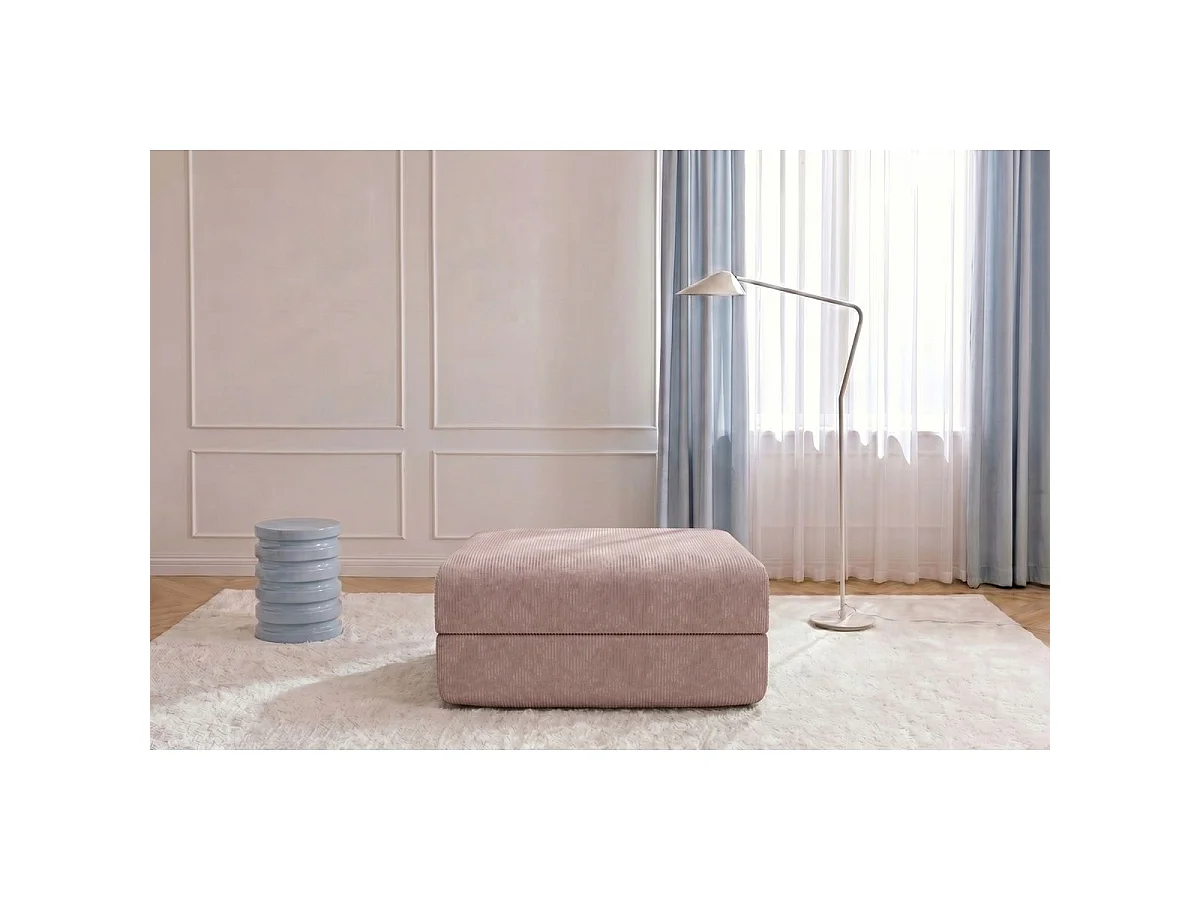 Pouf modulable et convertible - Velours côtelé - Rose pâle