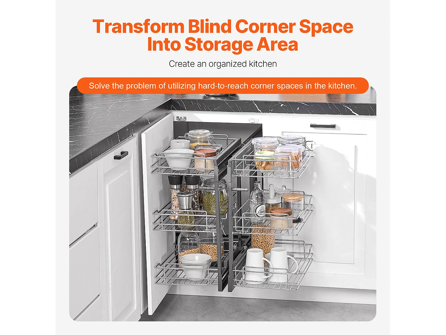 Organizador de Esquina SucceBuy, Deslizante de 3 Niveles en Cromado para Armario de Cocina
