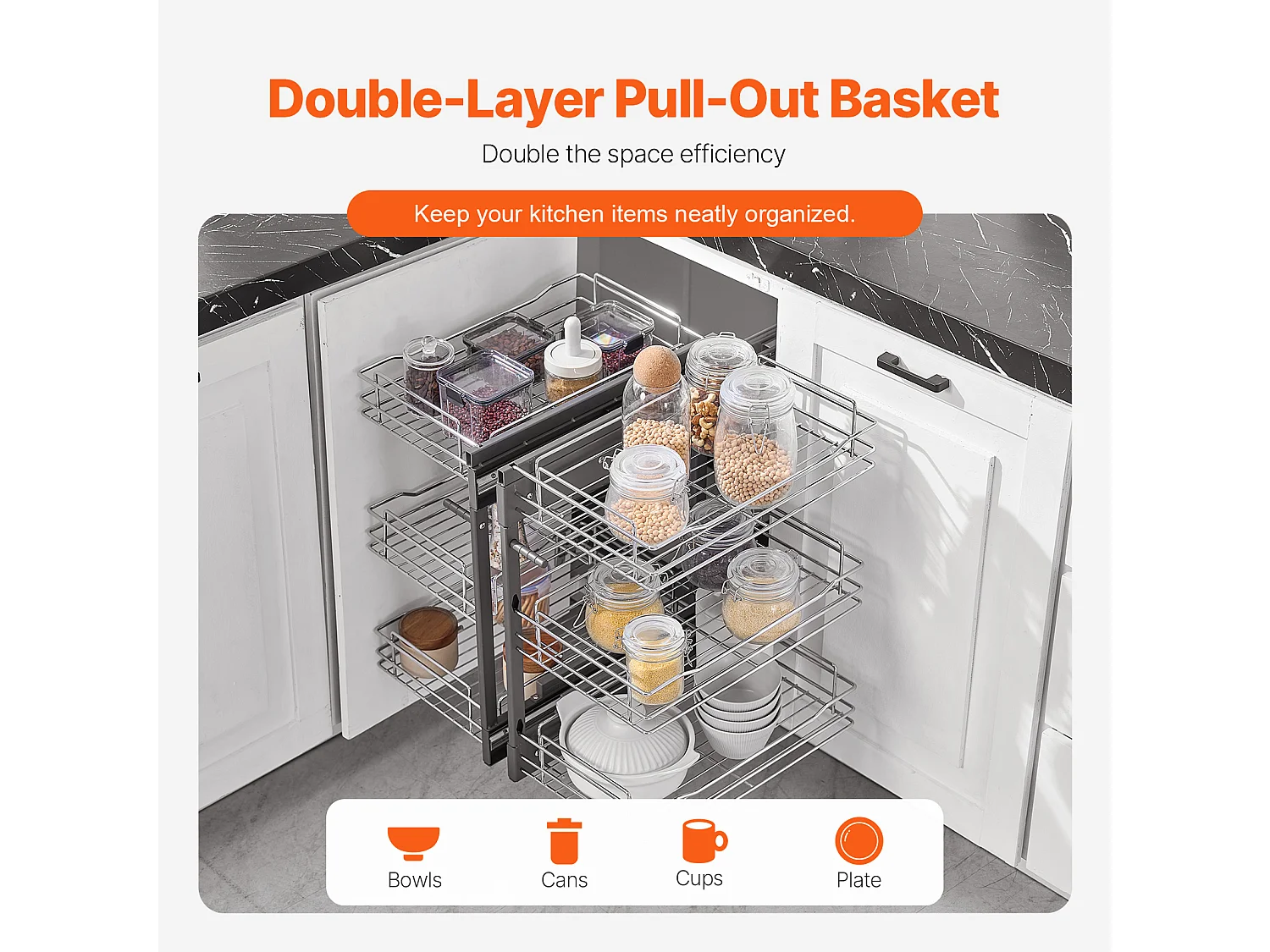 Organizador de Esquina SucceBuy, Deslizante de 3 Niveles en Cromado para Armario de Cocina