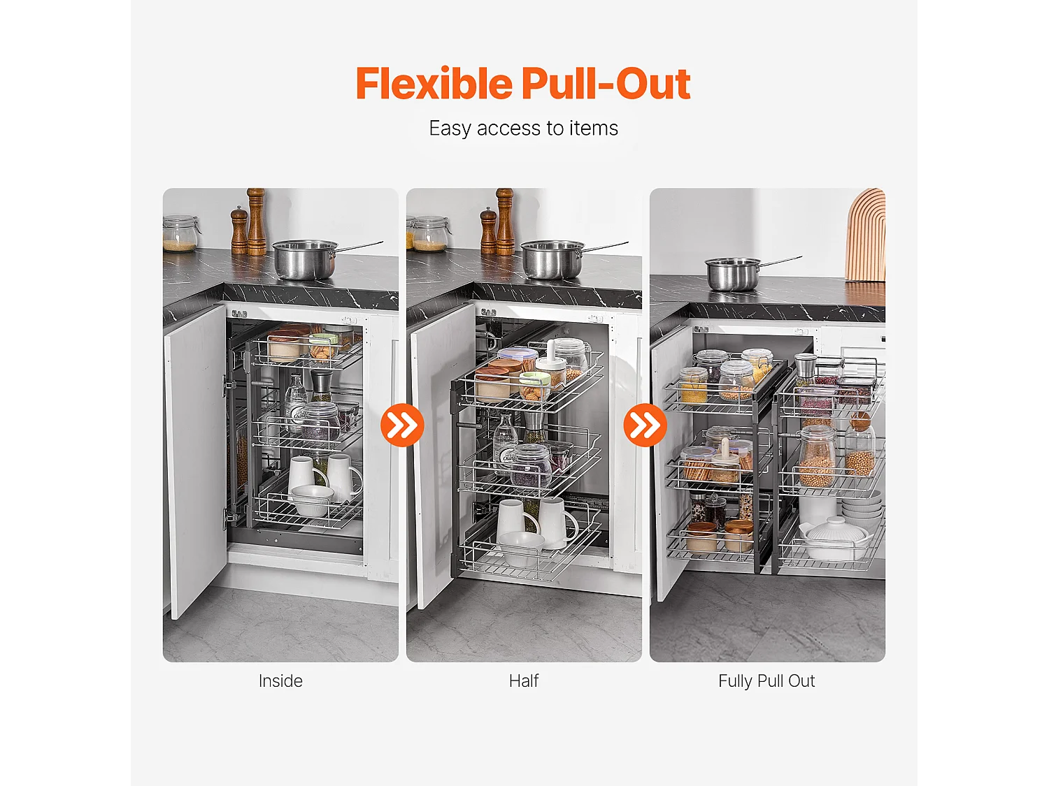 Organizador de Esquina SucceBuy, Deslizante de 3 Niveles en Cromado para Armario de Cocina