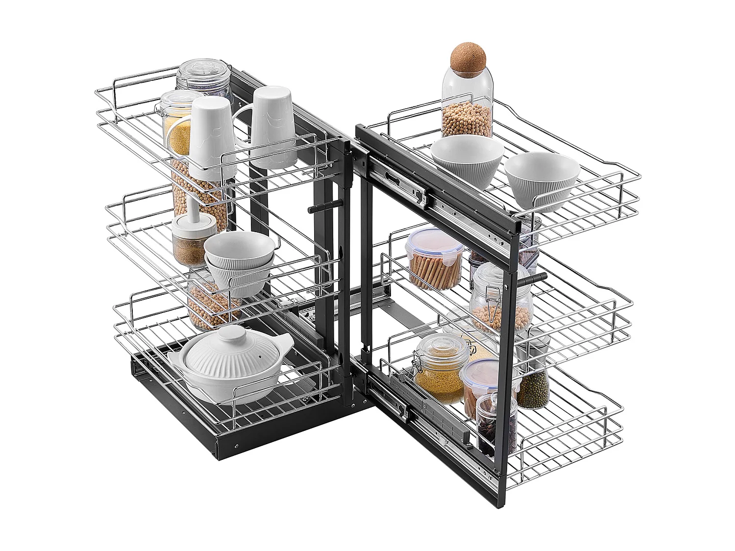 Organizador de Esquina SucceBuy, Deslizante de 3 Niveles en Cromado para Armario de Cocina