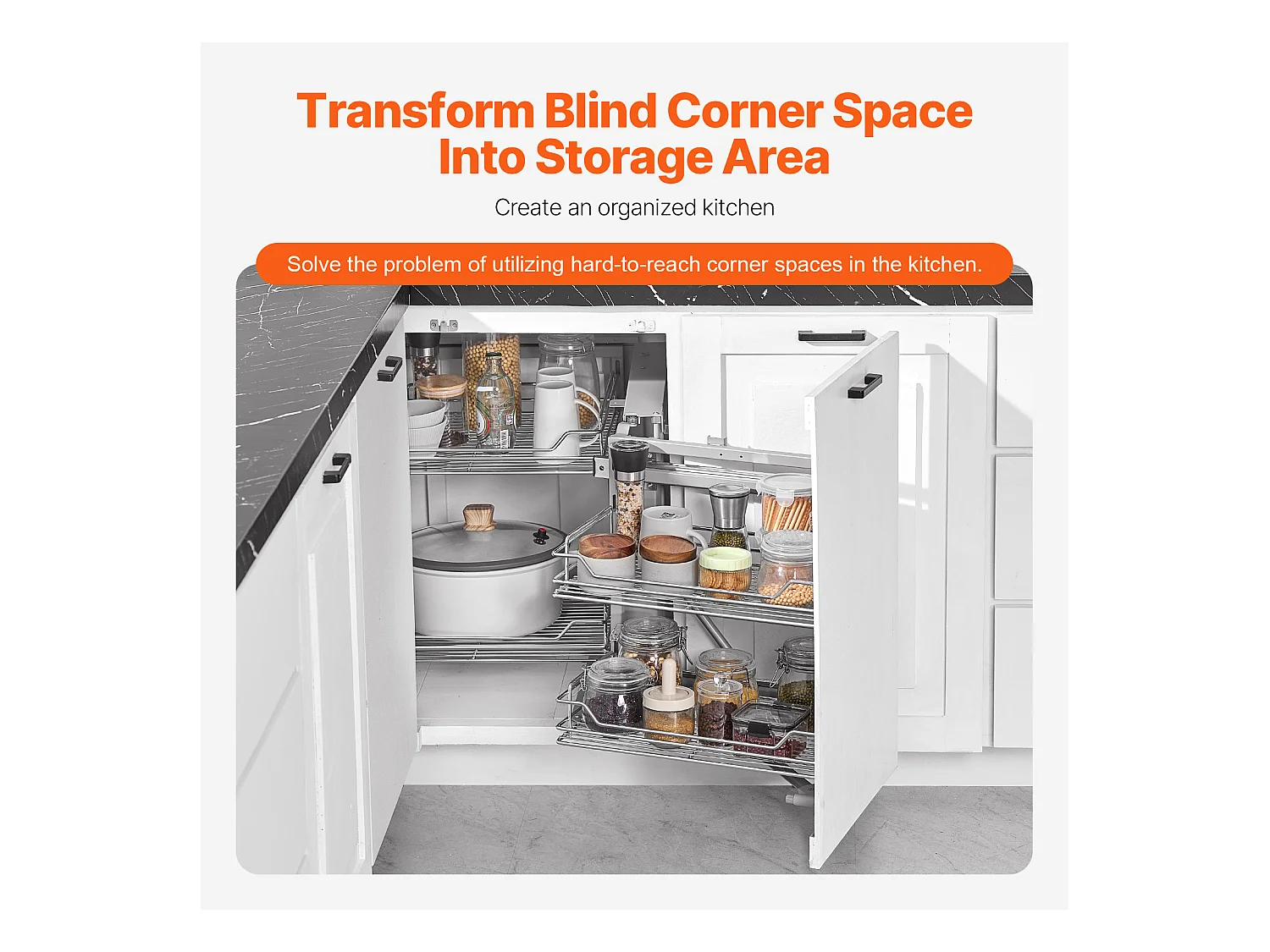 Organisateur d'Armoires de Cuisine SucceBuy,  Organisateur d'Angle Mort Coulissant, en Acier Galvanisé