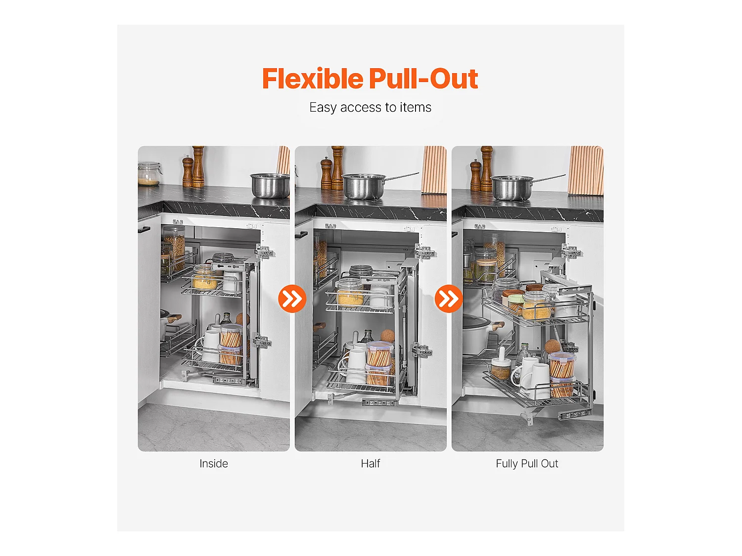 Organisateur d'Armoires de Cuisine SucceBuy,  Organisateur d'Angle Mort Coulissant, en Acier Galvanisé