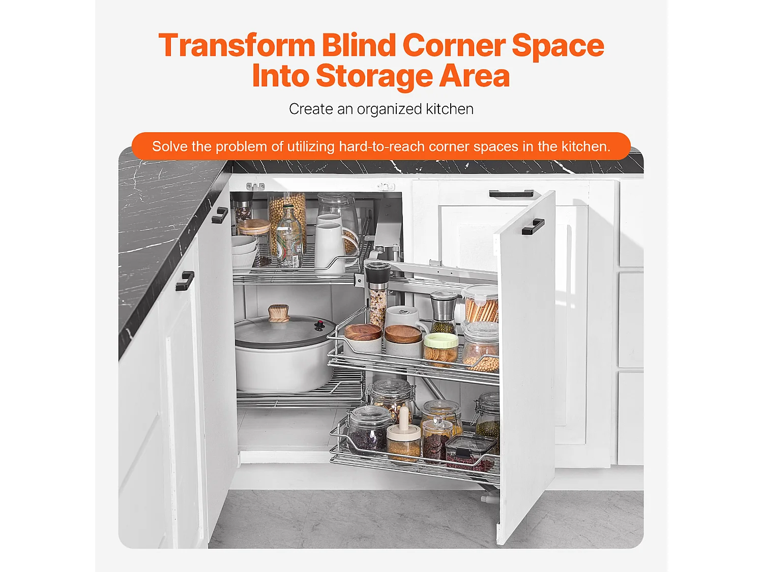 Organisateur d'Armoires de Cuisine SucceBuy,  Organisateur d'Angle Mort Coulissant, en Acier Galvanisé