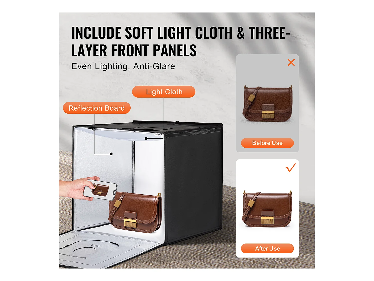 Boîte à Lumière Studio Photo SucceBuy, 50,5x49,5 cm, Températures Réglables de 3000 à 5600 K