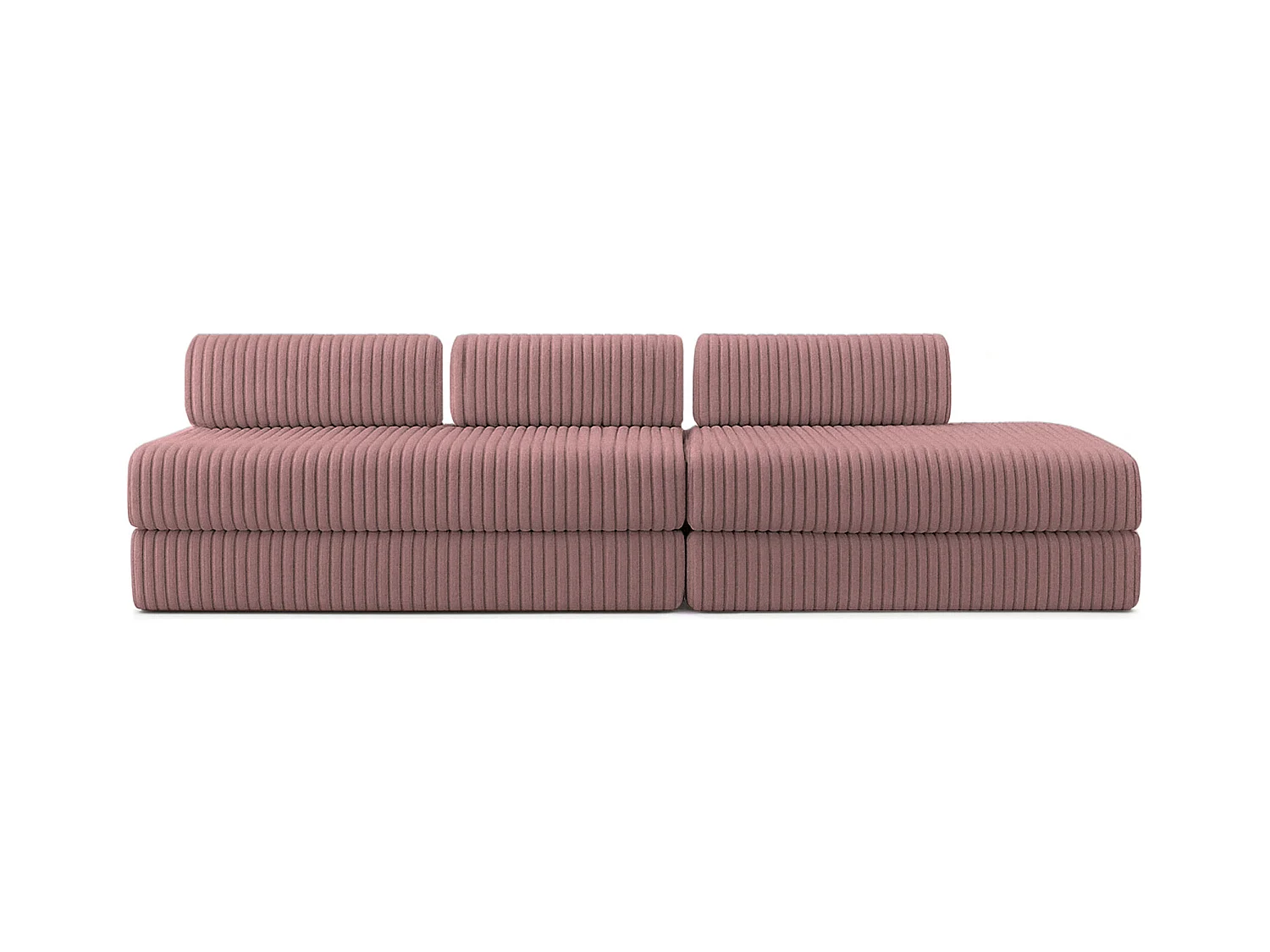 Canapé droit modulable et convertible 5 places - Velours côtelé XL - Rose