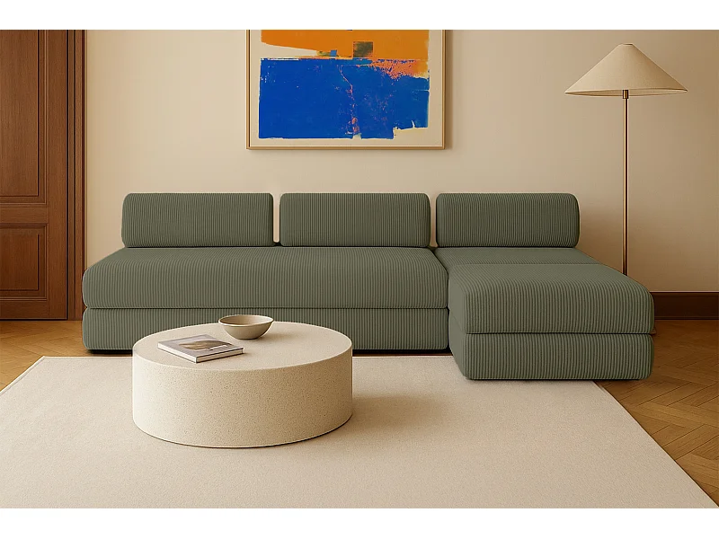 Canapé droit modulable et convertible 6 places - Velours côtelé - Vert