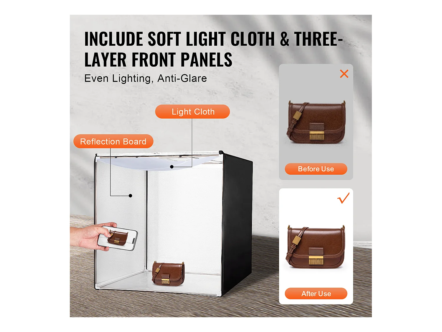 Boîte à Lumière Studio Photo SucceBuy, 100x100 cm, 5600 K, 210 Lumières LED