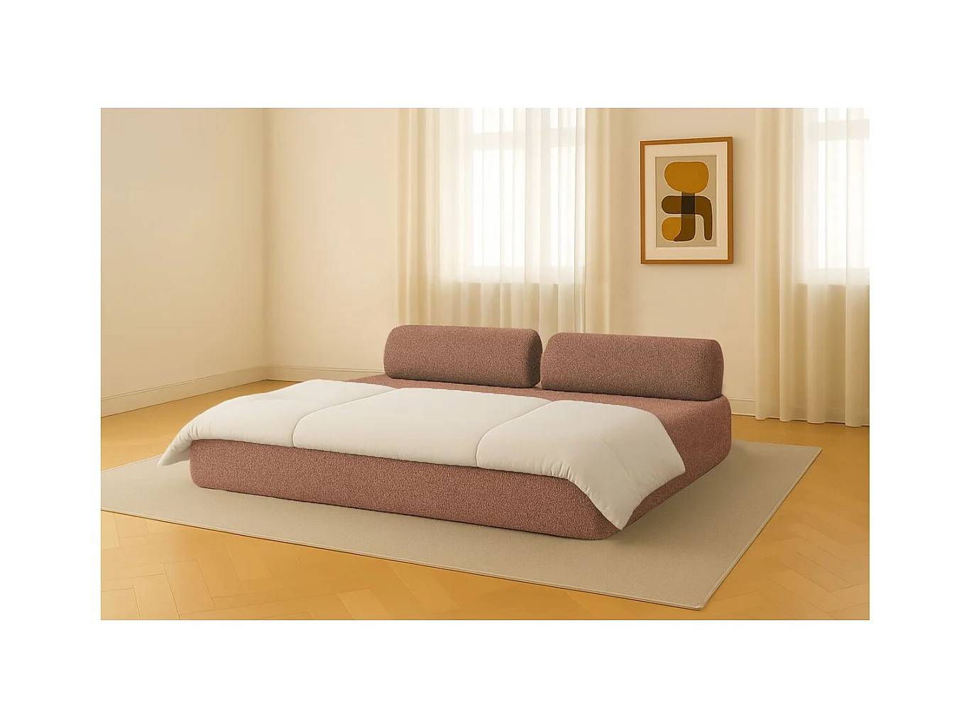 Canapé droit modulable et convertible 3 places - Tissu tweed - Rouge