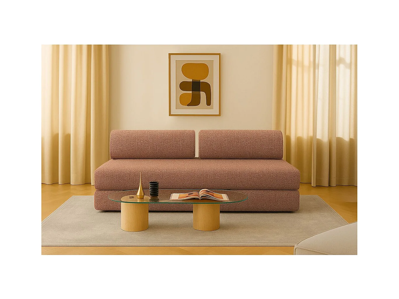 Canapé droit modulable et convertible 3 places - Tissu tweed - Rouge