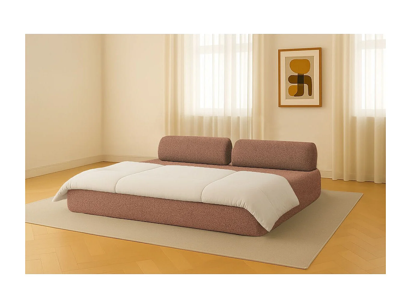 Canapé droit modulable et convertible 3 places - Tissu tweed - Rouge