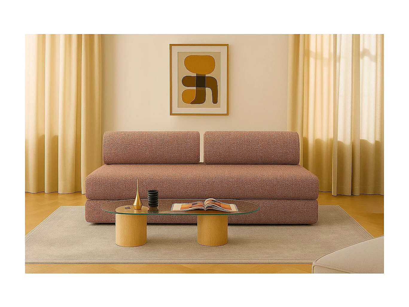 Canapé droit modulable et convertible 3 places - Tissu tweed - Rouge