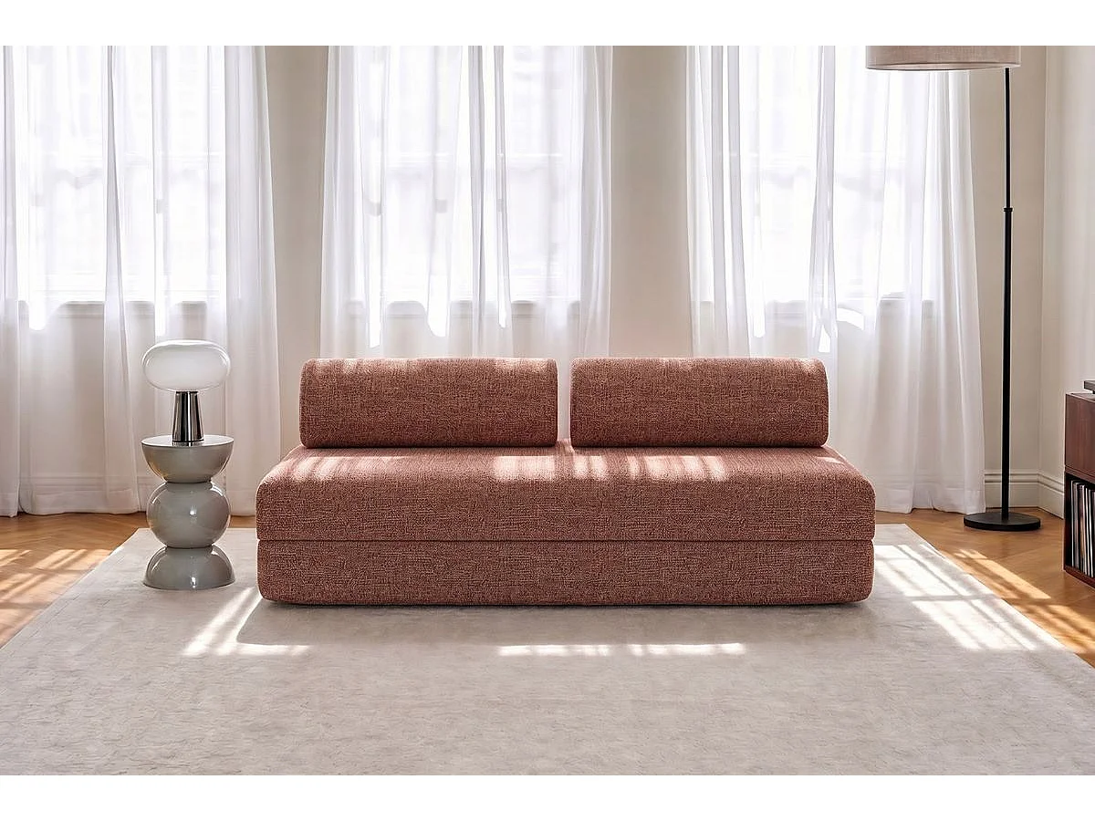 Canapé droit modulable et convertible 3 places - Tissu tweed - Rouge