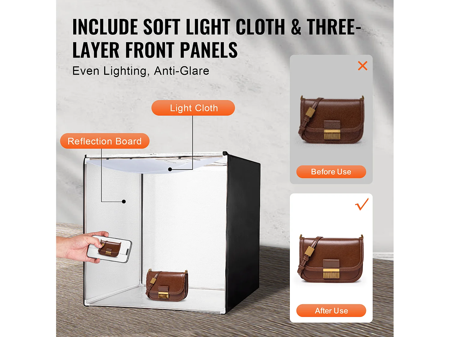 Boîte à Lumière Studio Photo SucceBuy, 81,5x81,5 cm, 5600 K, 210 Lumières LED