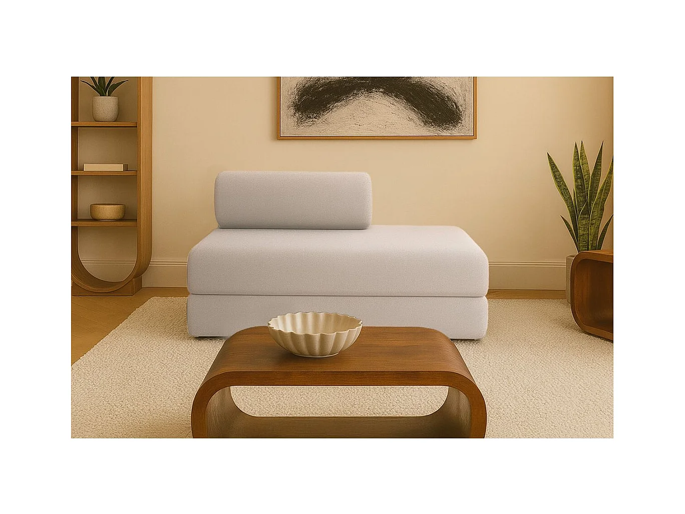 Canapé droit modulable et convertible 2 places - Tissu lisse - Beige