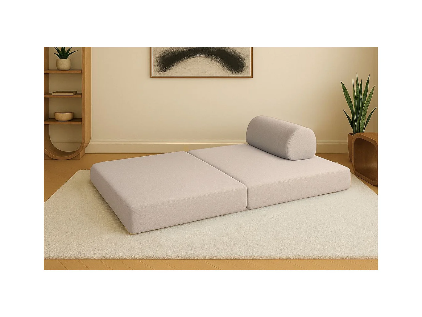 Canapé droit modulable et convertible 2 places - Tissu lisse - Beige