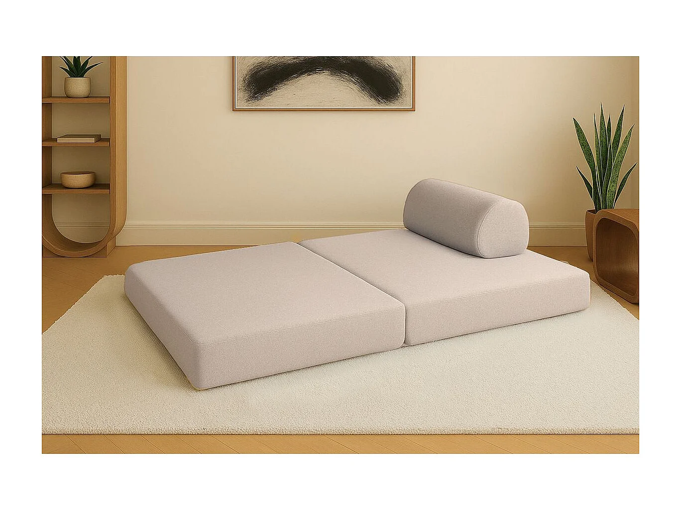 Canapé droit modulable et convertible 2 places - Tissu lisse - Beige