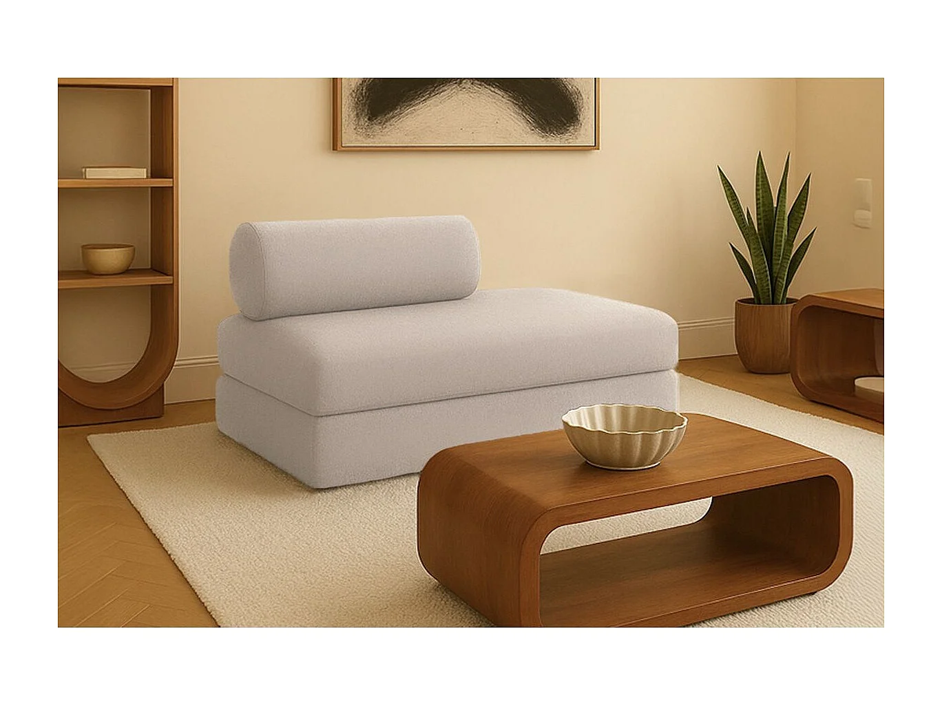 Canapé droit modulable et convertible 2 places - Tissu lisse - Beige