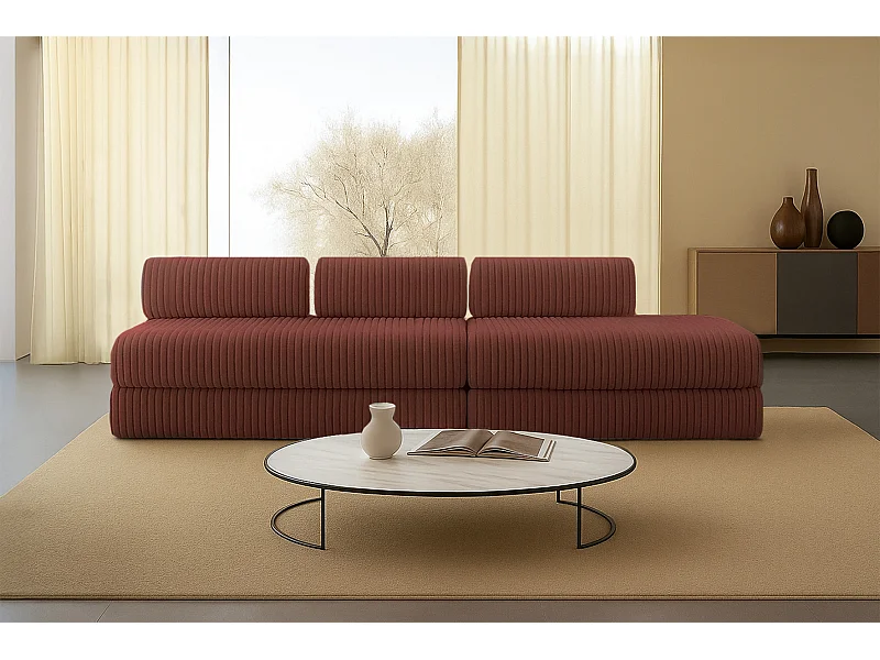 Canapé droit modulable et convertible 5 places - Velours côtelé XL - Terracotta