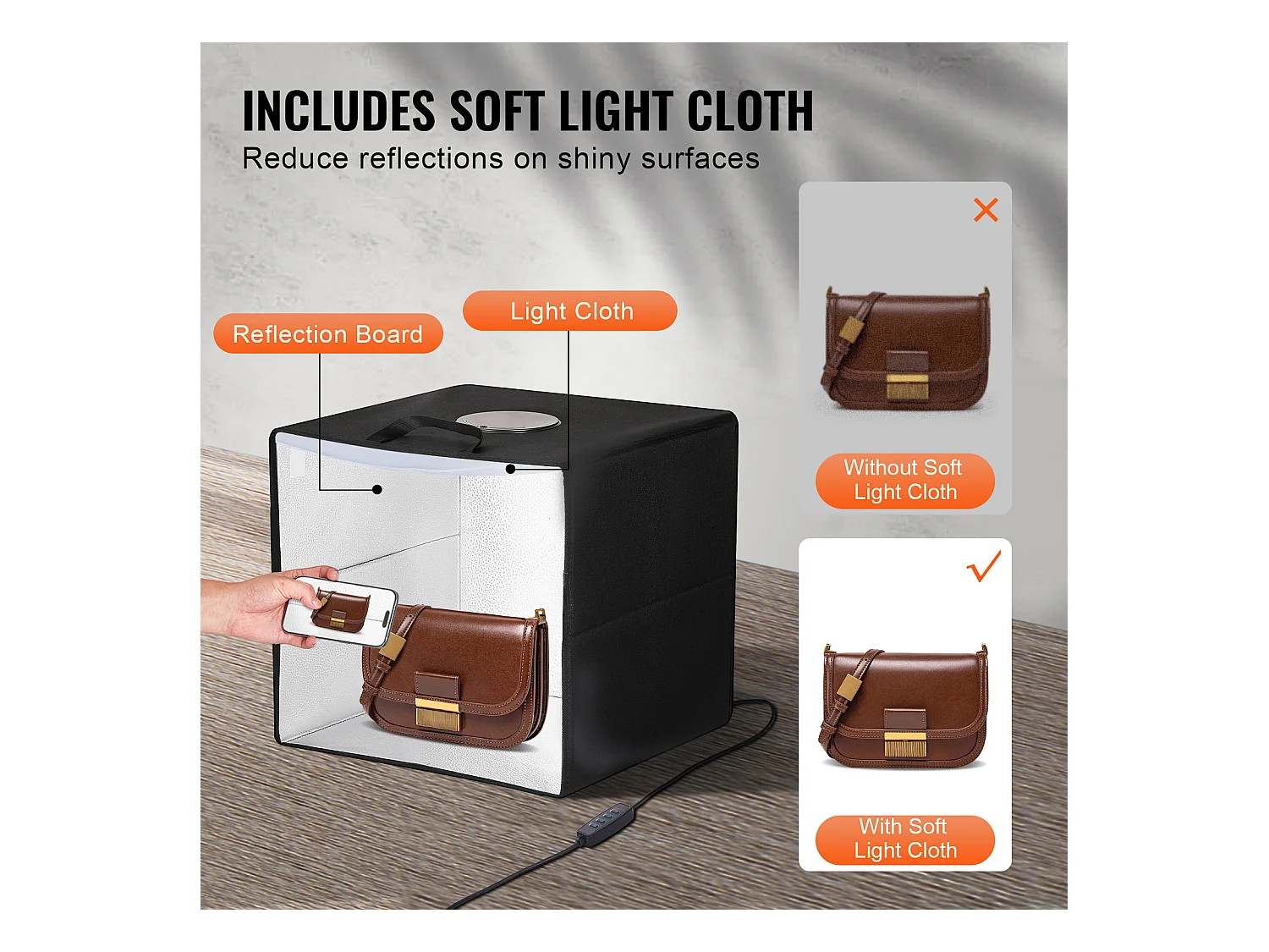 Boîte à Lumière Studio Photo SucceBuy, 31x31 cm, 3000 - 5600 K, 6 Toiles de Fond