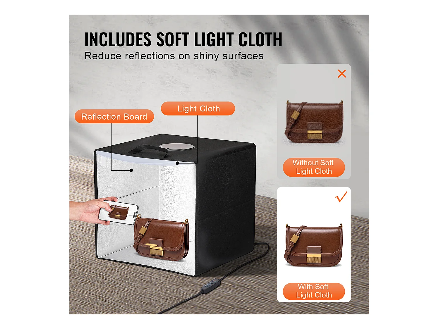 Boîte à Lumière Studio Photo SucceBuy, 41x40x39 cm, 3000 - 5600 K, 6 Toiles de Fond