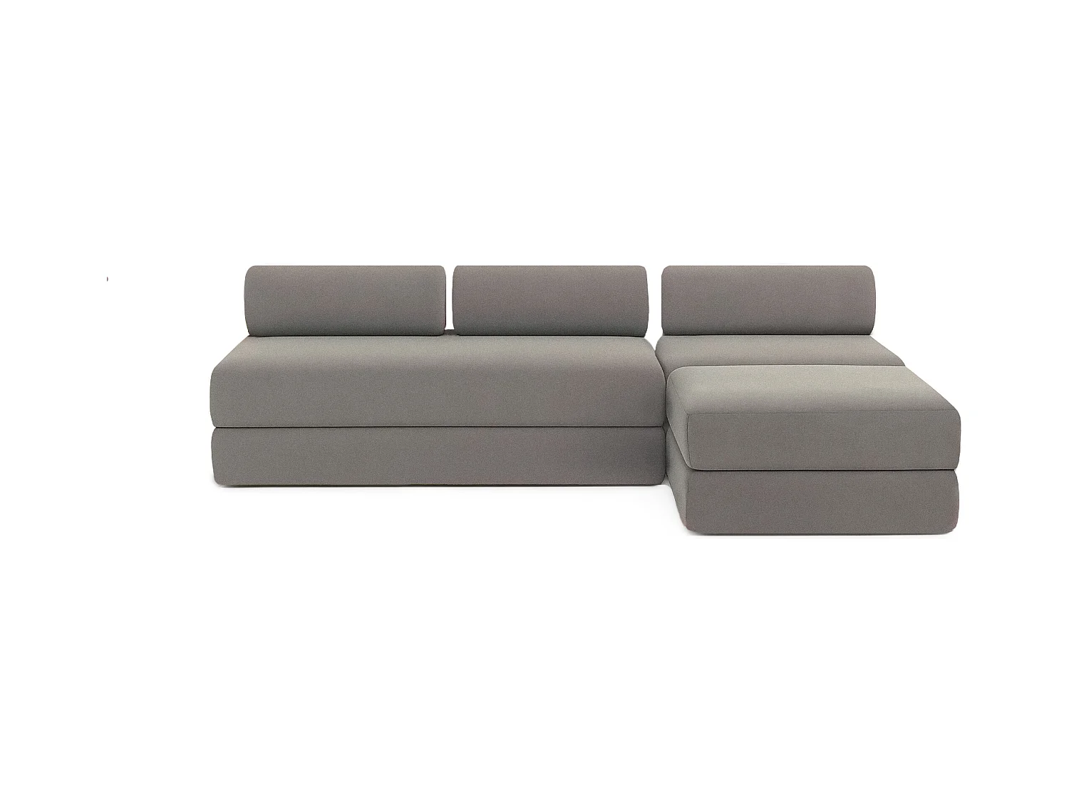 Canapé d'angle modulable et convertible 6 places - Tissu lisse - Gris