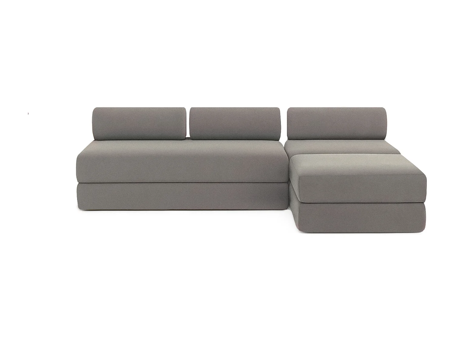 Canapé d'angle modulable et convertible 6 places - Tissu lisse - Gris