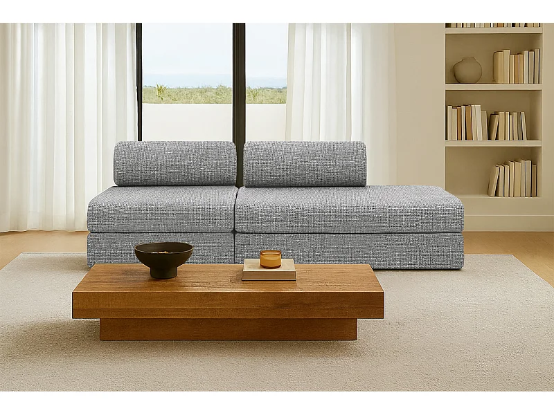 Canapé droit modulable et convertible 3 places - Tissu tweed - Gris