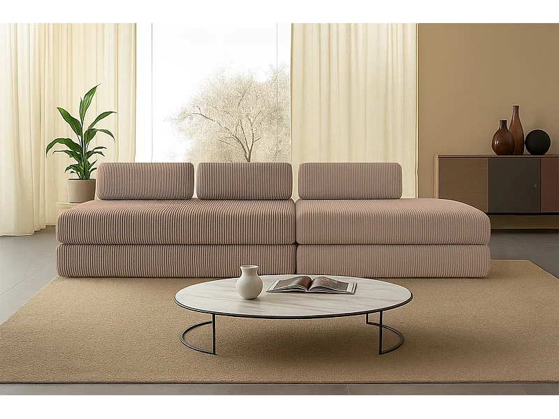 Canapé droit modulable et convertible 5 places - Velours côtelé - Taupe