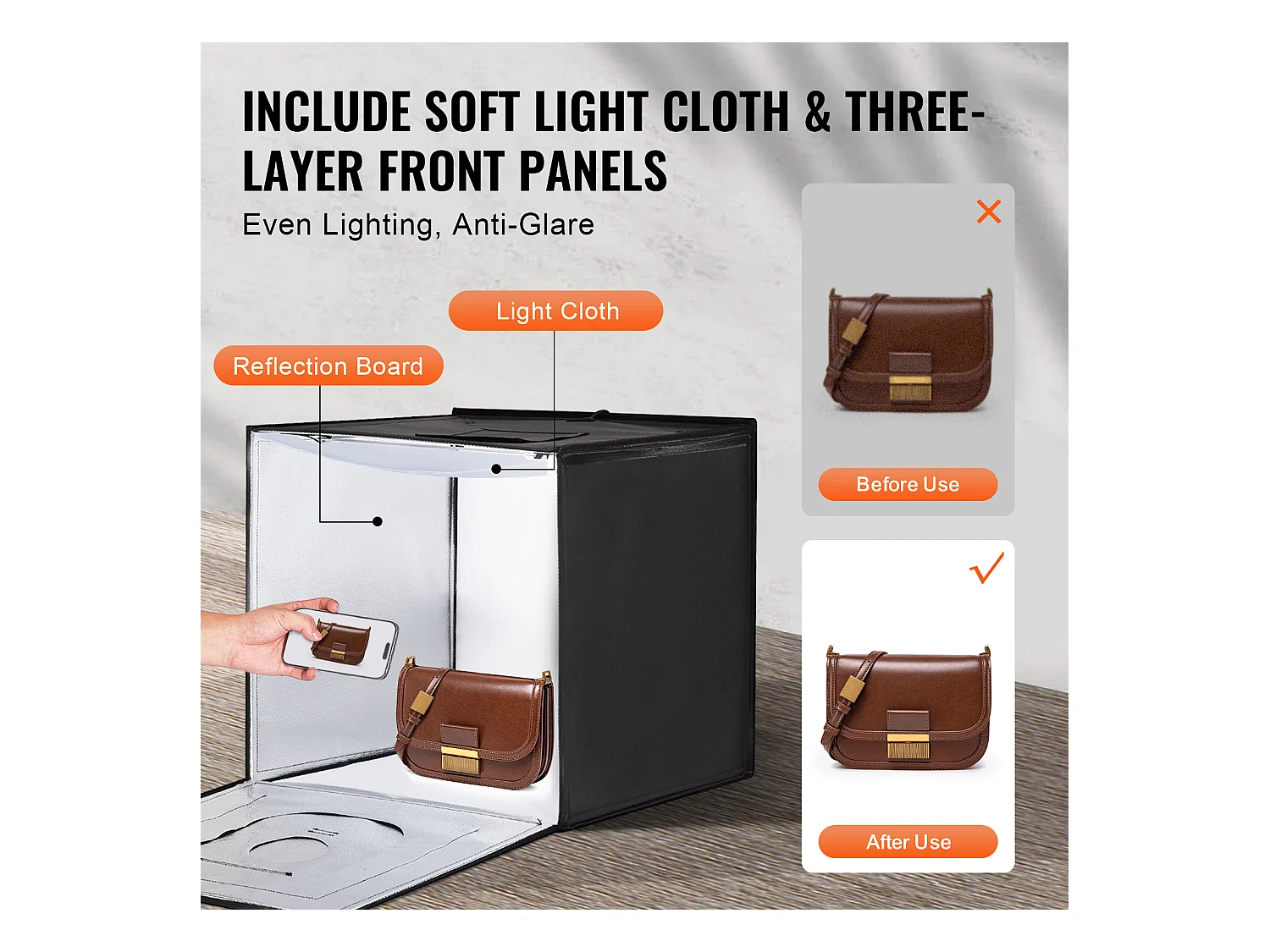 Boîte à Lumière Studio Photo SucceBuy, 60x60 cm, Températures Réglables de 3000 à 5600 K