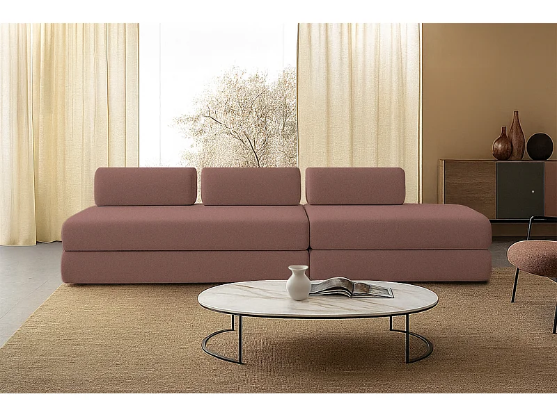 Canapé droit modulable et convertible 5 places - Tissu lisse - Terracotta