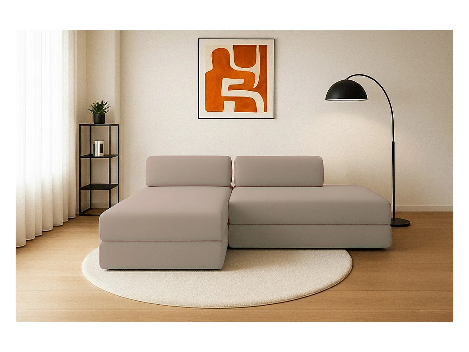 Canapé d'angle modulable et convertible 5 places - Tissu lisse - Taupe