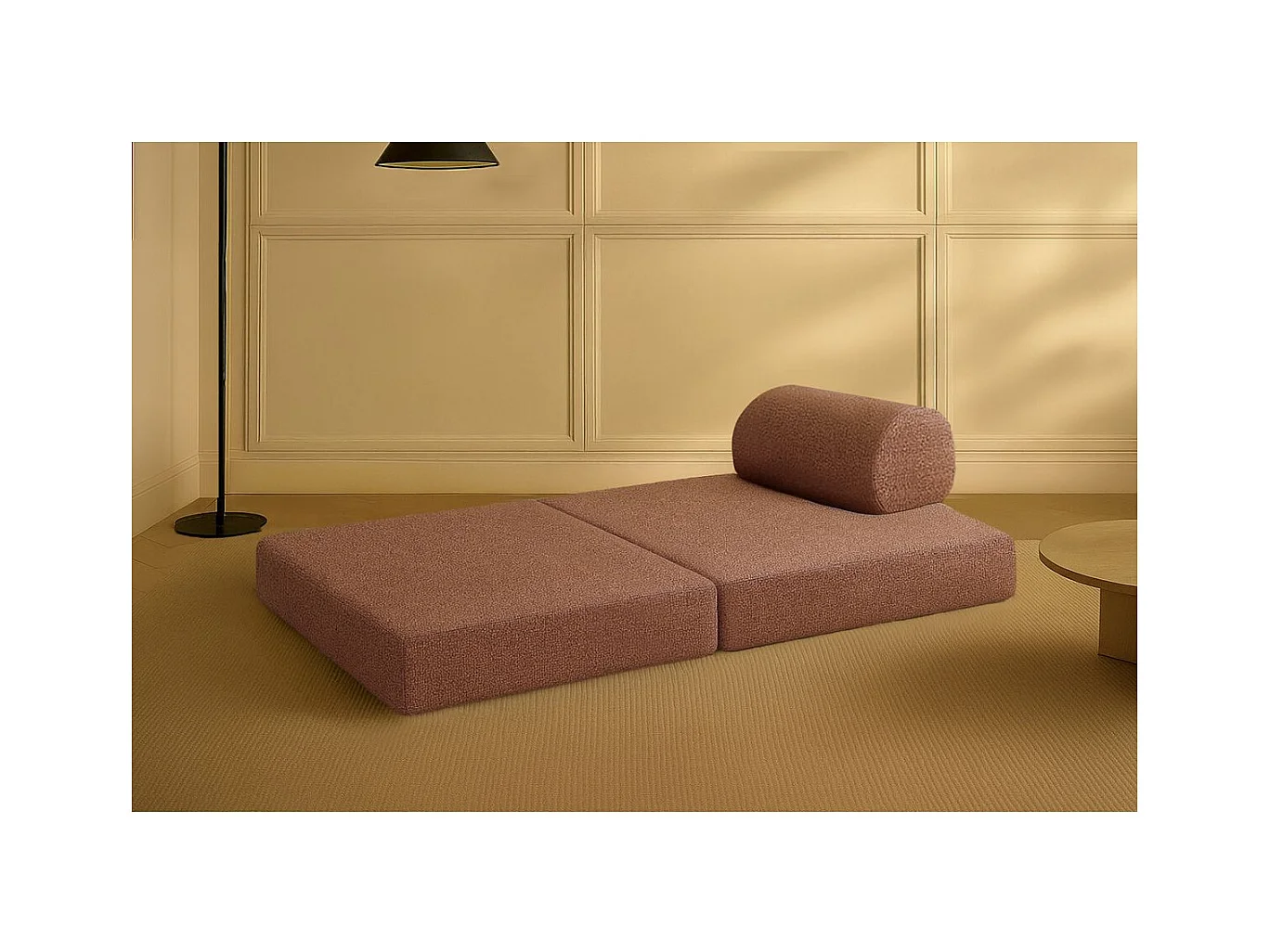 Canapé droit modulable et convertible 2 places - Tissu tweed - Rouge