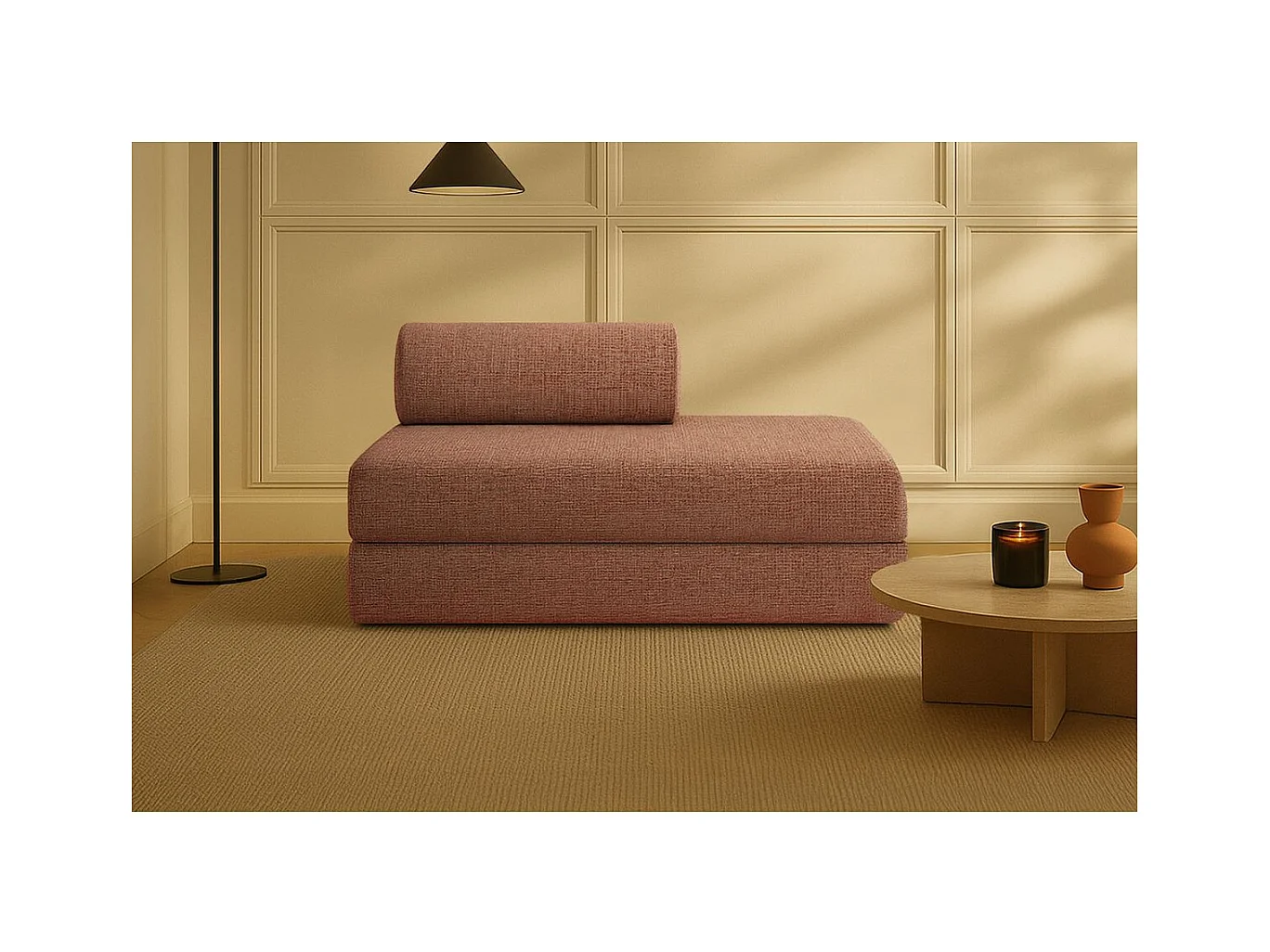 Canapé droit modulable et convertible 2 places - Tissu tweed - Rouge