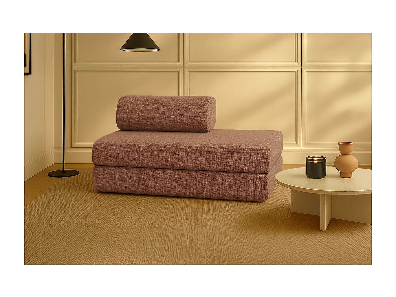 Canapé droit modulable et convertible 2 places - Tissu tweed - Rouge