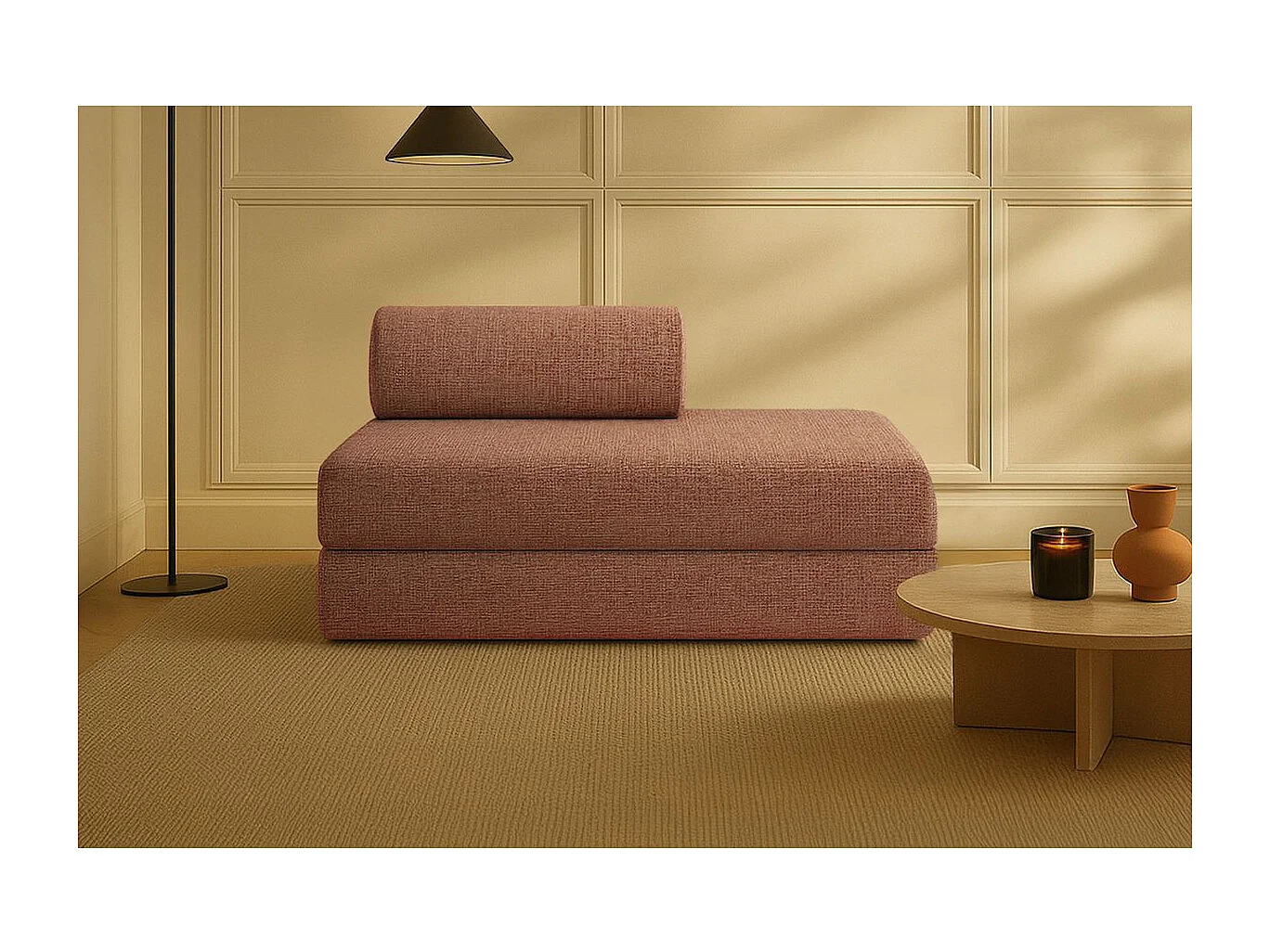 Canapé droit modulable et convertible 2 places - Tissu tweed - Rouge