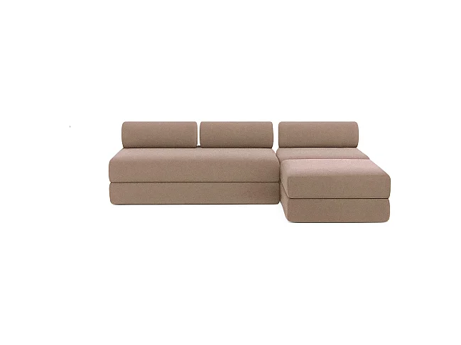 Canapé d'angle modulable et convertible 6 places - Tissu lisse - Marron