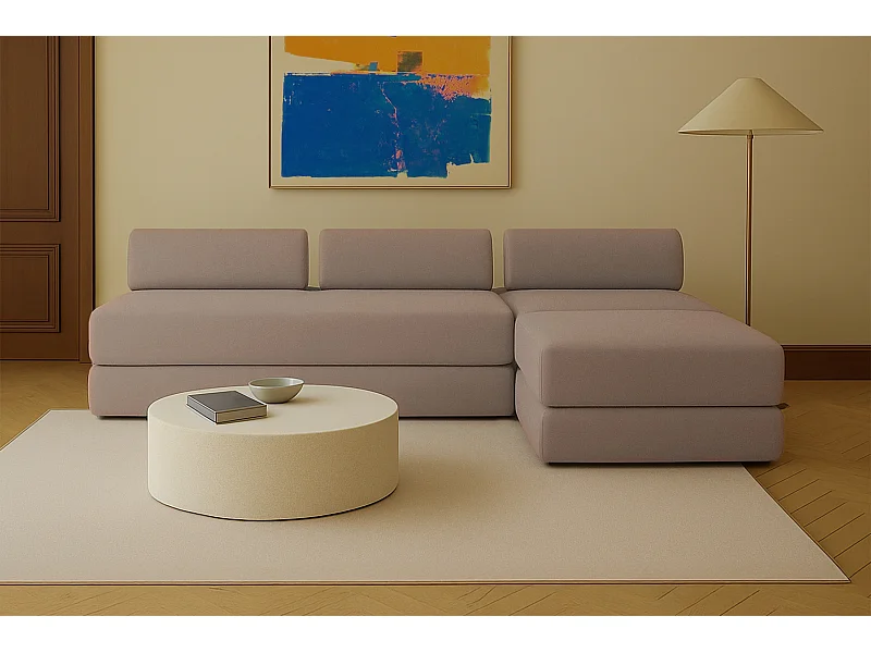 Canapé d'angle modulable et convertible 6 places - Tissu lisse - Marron