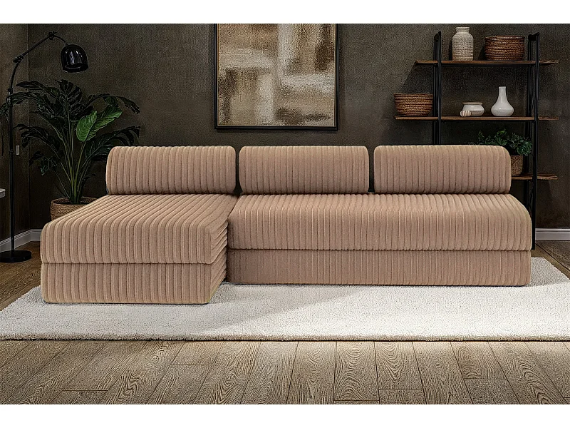 Canapé d'angle modulable et convertible 6 places - Velours côtelé XL - Marron